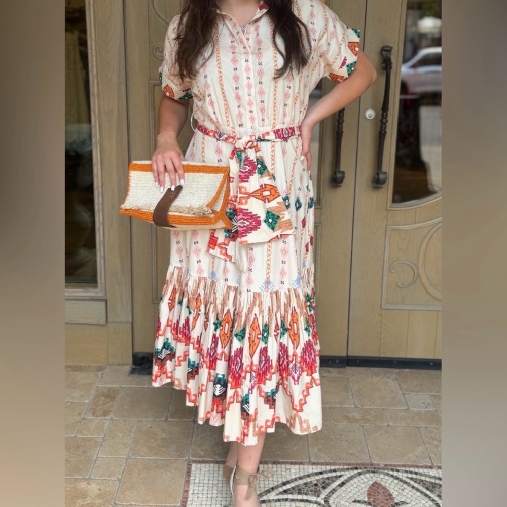 Bohemian Cream and Red Maxi Dress NWT SZ S
